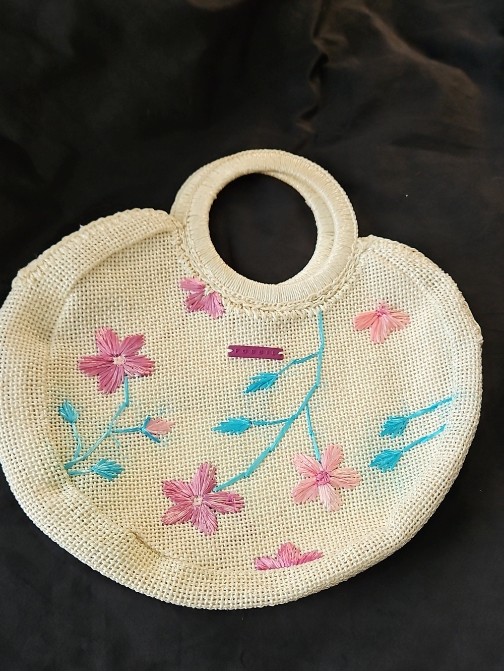 Fossil Woven Wicker Straw Handbag